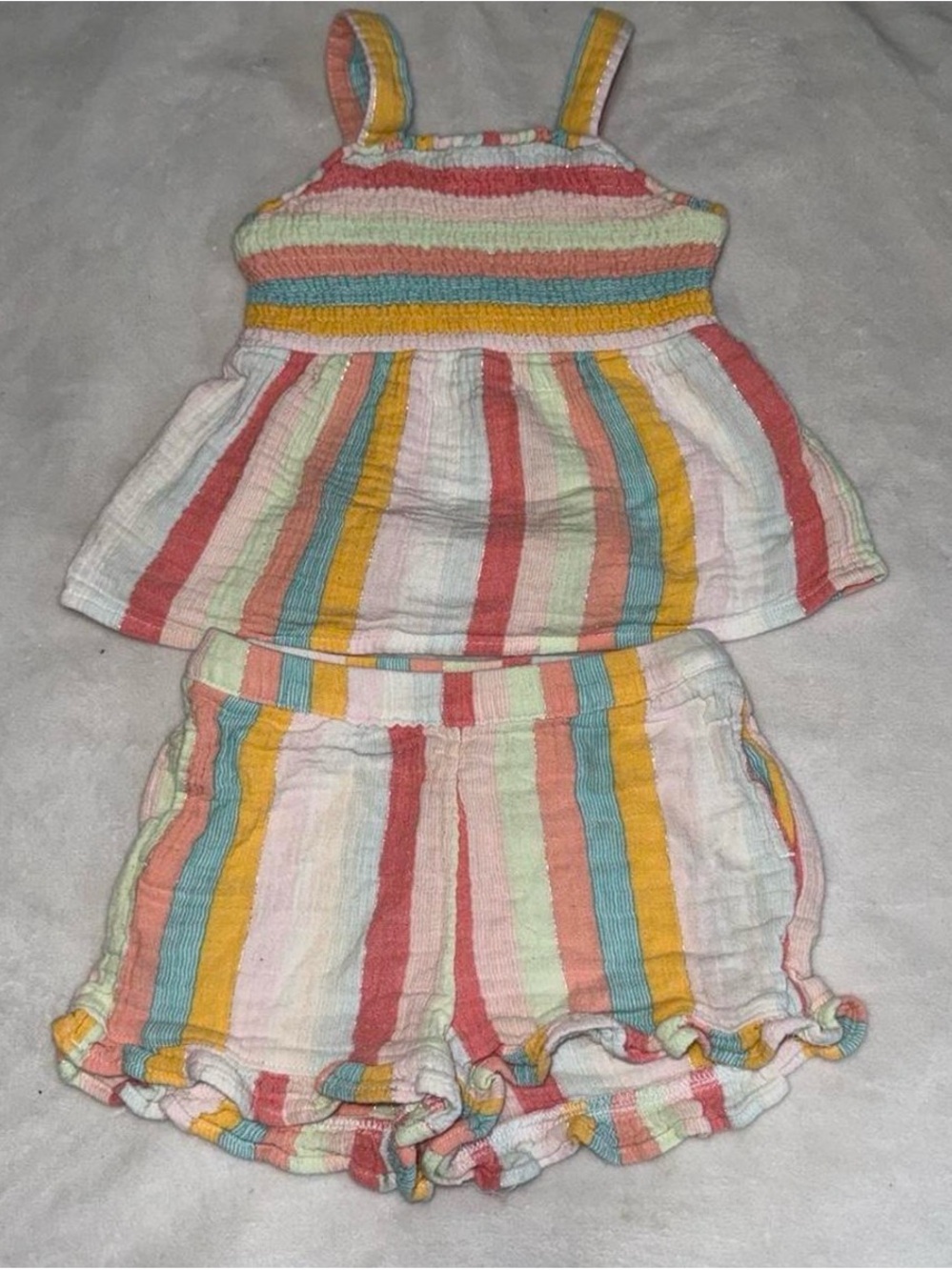 Girls' Multicolor Striped Tank & Shorts Set